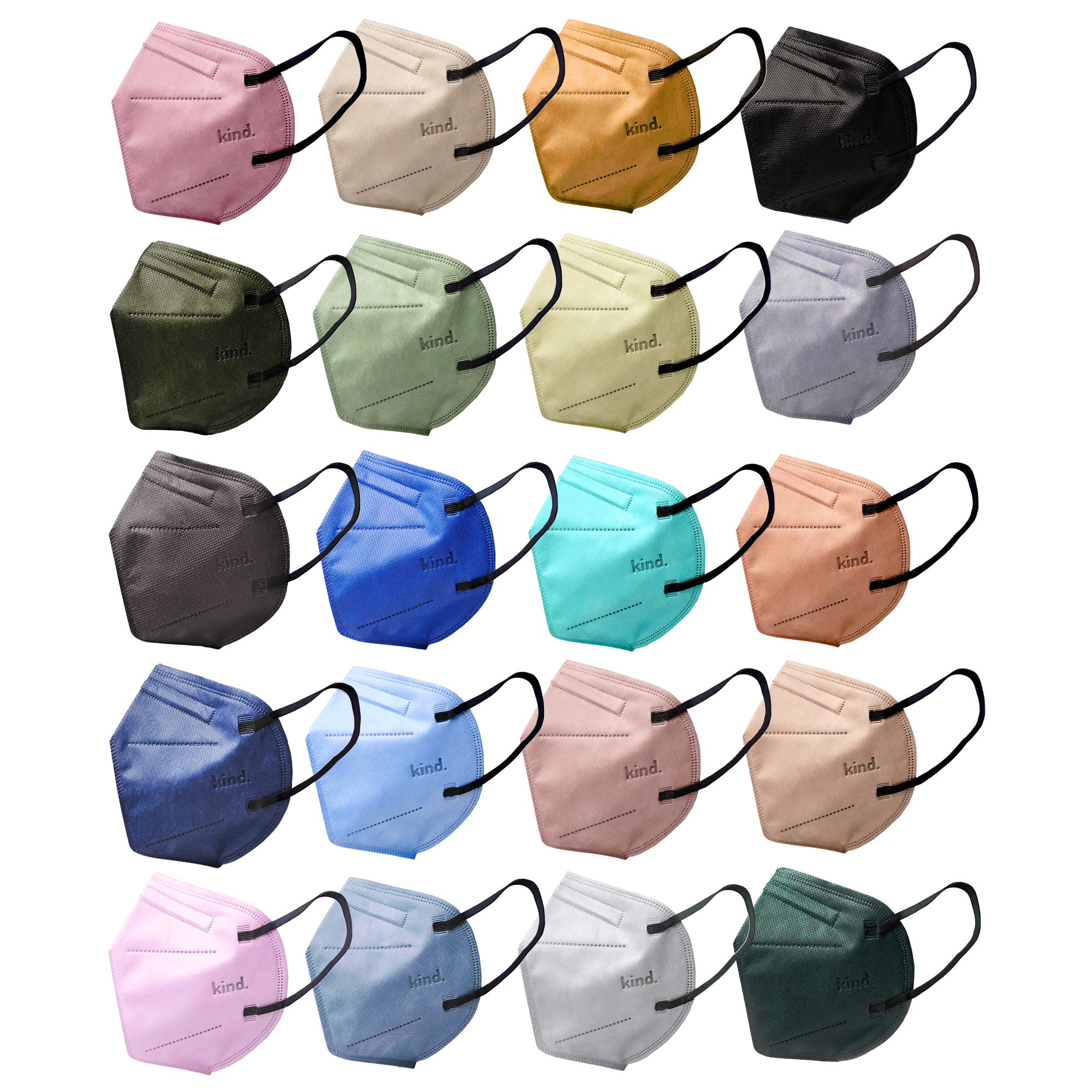 (Cone shape) Kind KN95 Respirator Face Mask: Full Set Collection - 20 Colours