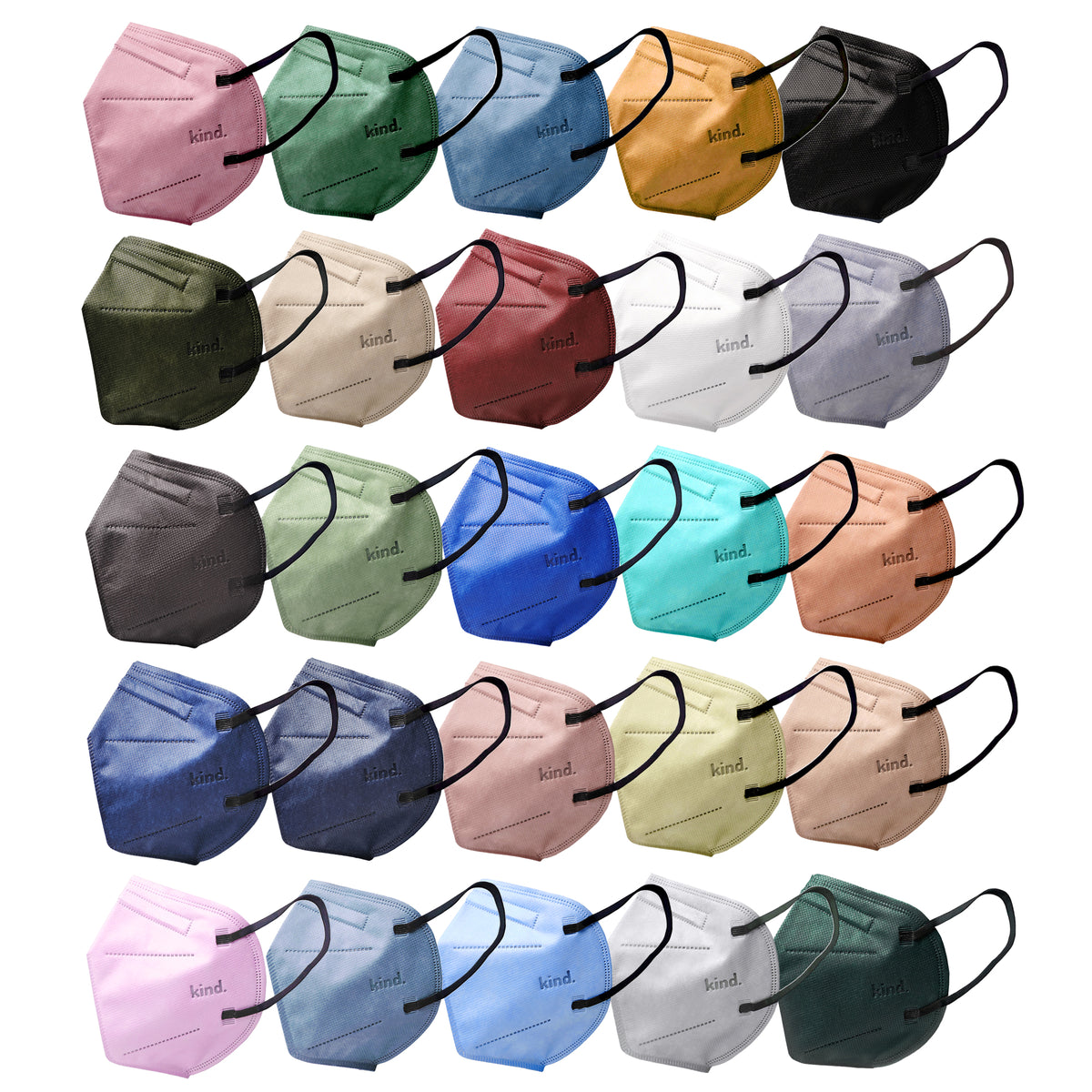 (Cone shape) Kind KN95 Respirator Face Mask: Full Set Collection - 25 Colours