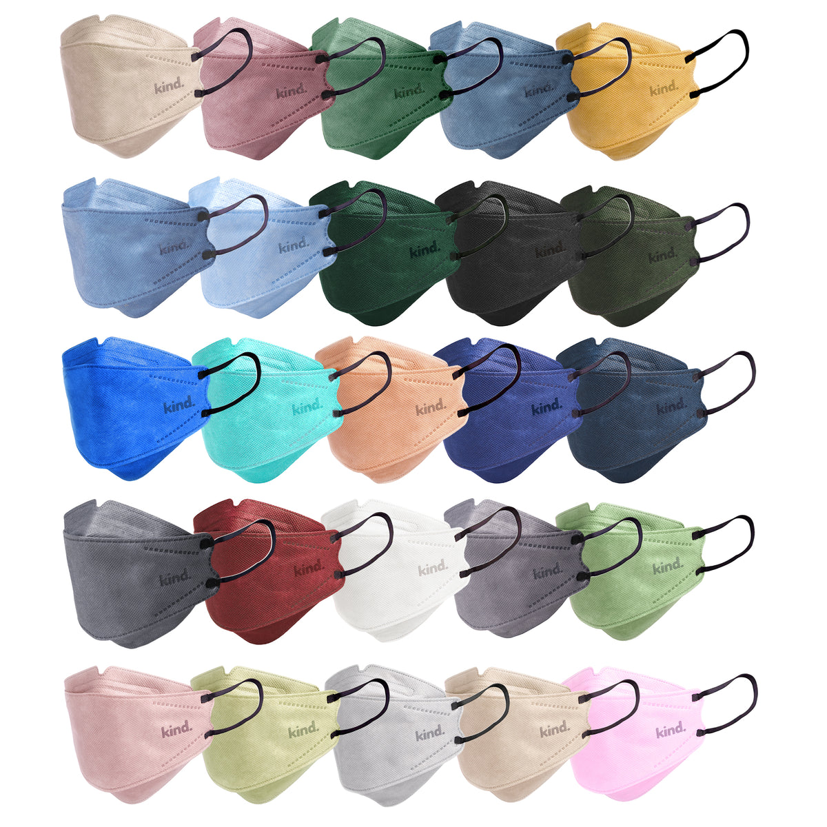 Kind KN95 Respirator Face Mask: Full Set Collection - 25 Colours