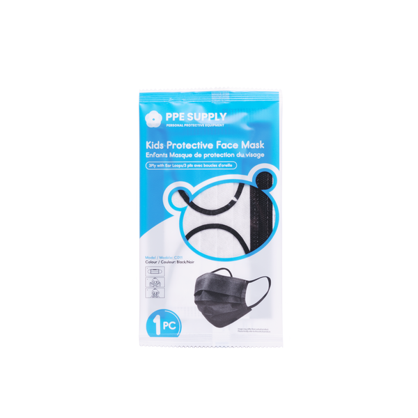 Kids Individually Sealed Black Disposable Face Mask